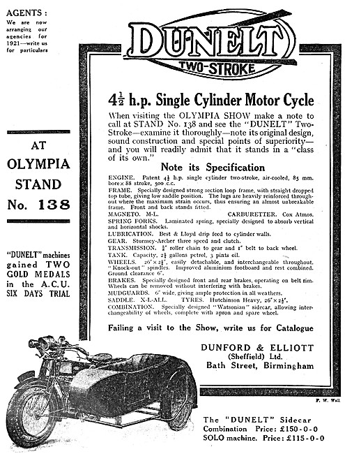1920 Dunelt 4.5 hp Single Cylinder Motor Cycle                   