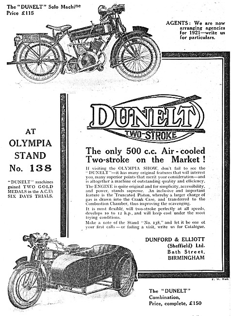 1920 Dunelt 500 cc Two-Stroke Single Cylinder                    