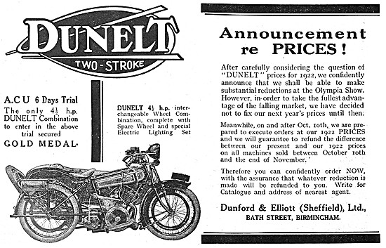 1921 Dunelt 4.5 hp Motor Cycle Combination                       