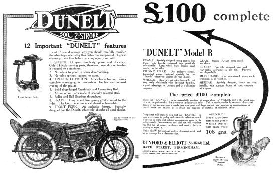 1922 Dunelt 500 cc Two-Stroke Motor Cycle                        