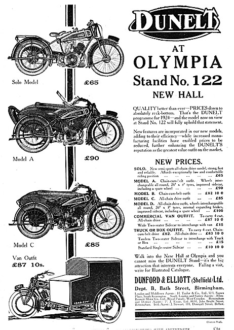 Dunelt Motor Cycles - Dunelt Model A  - Dunelt Van Outfit 1923   