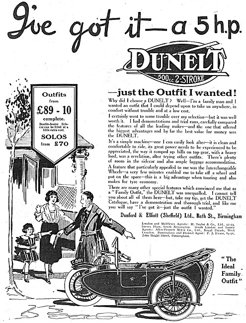 1923 Dunelt Motor Cycles Advert                                  