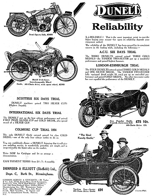 The 1924 Range Of Dunelt Motor Cycles                            