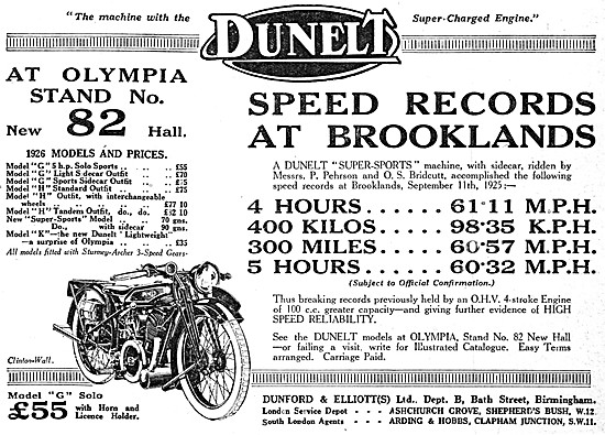 Dunelt Motor Cycles For 1925 / 1926                              