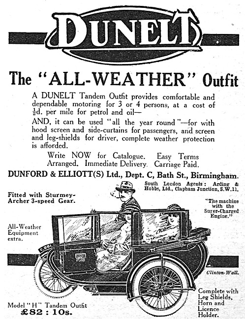 1925 Dunelt Model 'H' All Weather Motor Cycle & Sidecar          