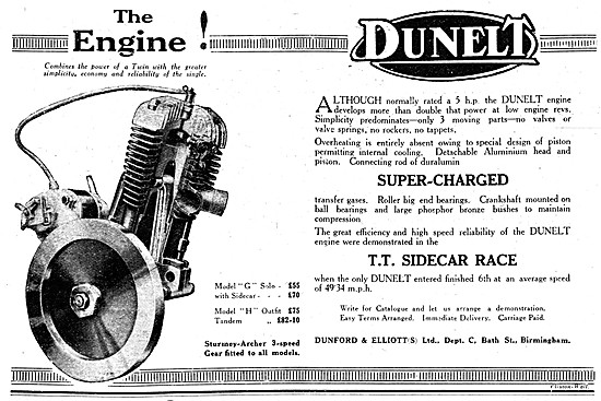 1925 Dunelt Model G Motor Cycle - Dunelt Supercharged Motorcycles