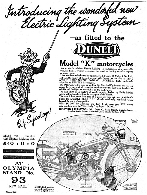 Dunelt Model K Motor Cycle 1926                                  