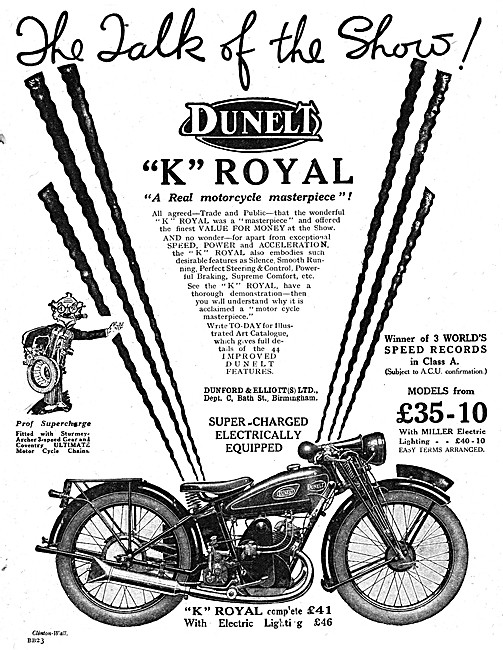 1927 Dunelt K Roya Superchargedl Motor Cycle                     