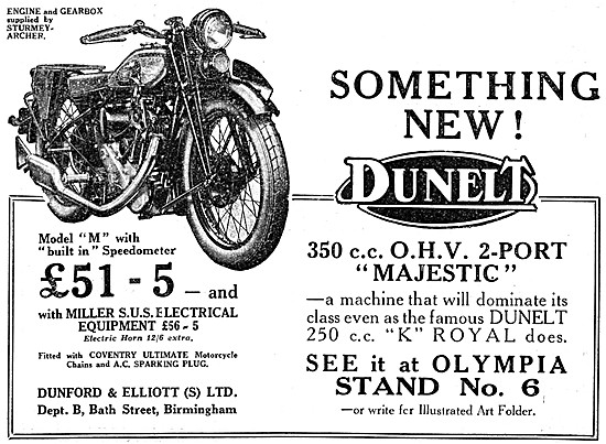 1928 Dunelt 350 cc OHV 2-Port Majestic Motor Cycle               