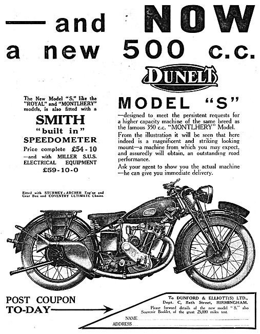 1929 Dunelt Model S Royal Model Motor Cycle 500 cc               