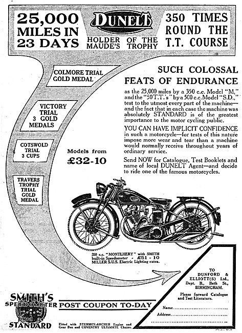 1930 Dunelt 350 cc Montlhery Motor Cycle                         
