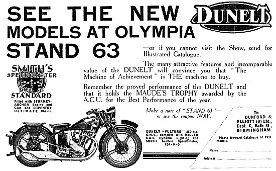 1930 Dunelt Vulture 350 cc OHV Motor Cycles                      