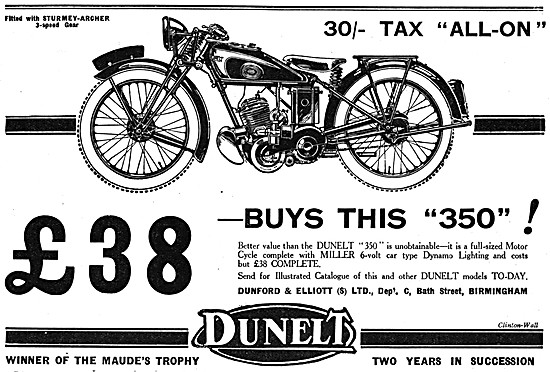 Dunelt 350 cc Motor Cycle 1931                                   