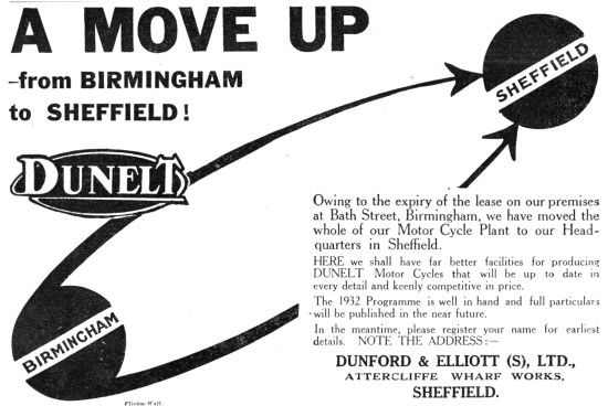 1931 Dunelt Motor Cycle Advert                                   