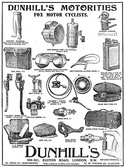 Dunhills Motor Cycling  Accessories - Dunhill's Motorities       