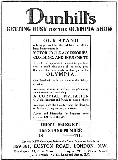 Dunhills Motor Cycle Accessories 1912                            