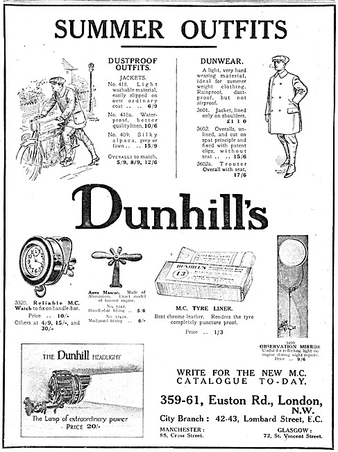 Dunhills Motor Cycle Clothing 1913 Styles                        