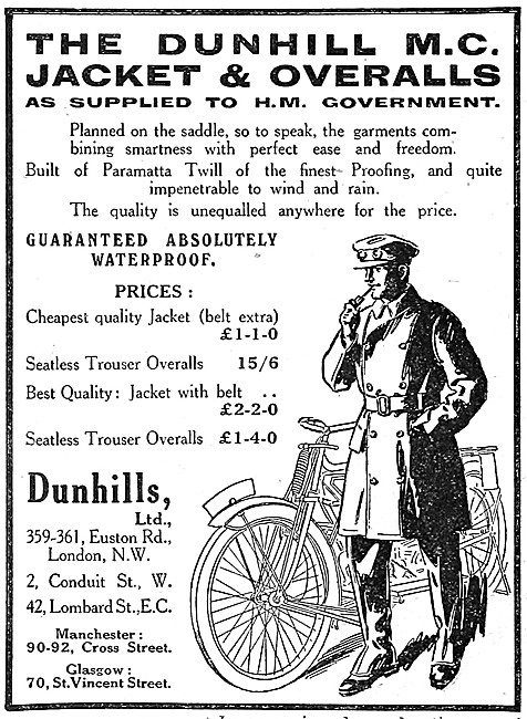 1916 Dunhills Motor Cycle Jacket & Overalls                      