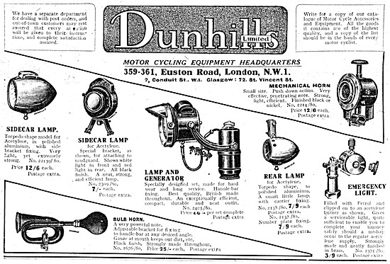The 1920 Dunhills Motor Cycle Lighting Product Range             