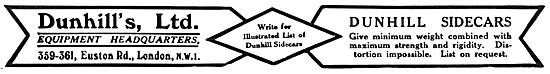 1920 Dunhill Sidecars Advert                                     