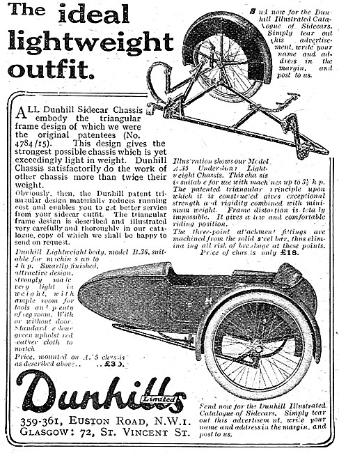 Dunhills Motor Cycle Sidecars 1921                               
