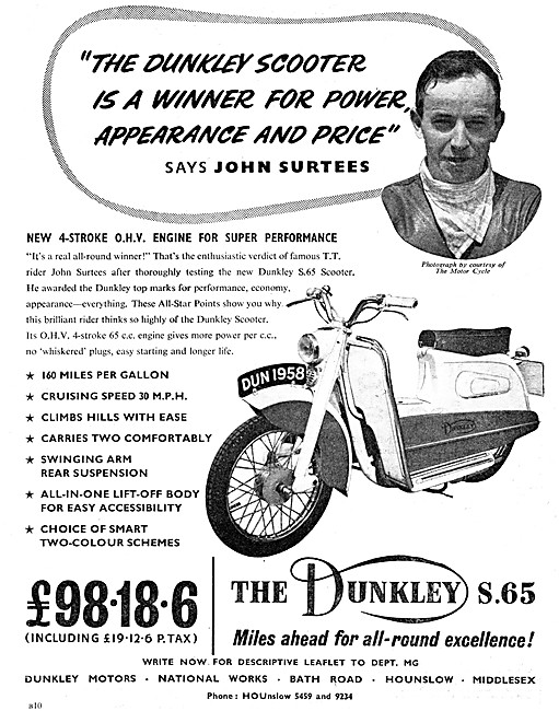 1958 Dunkley S.65 Motor Scooter                                  