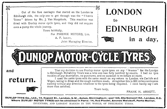 Dunlop Motor Cycle Tyres 1904 Advert                             