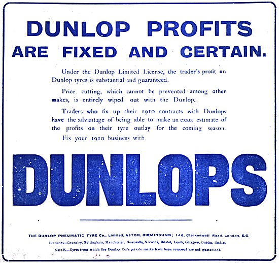 Dunlop Motor Cycle Tyres 1909 Advert                             