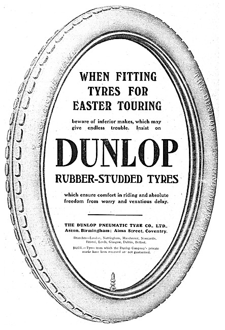 Dunlop Rubber Studded Motor Cycle Tyres 1910                     