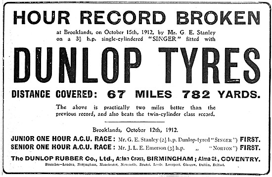 Dunlop Motor Cycle Tyres & Belts 1912 Advertisement              