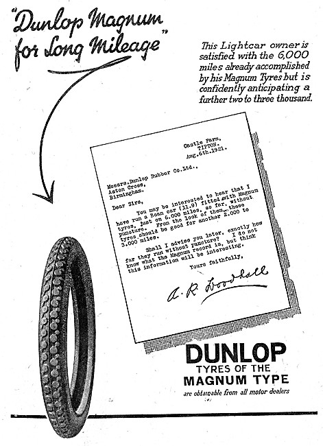 Dunlop Magnum Motor Cycle Tyres 1921                             