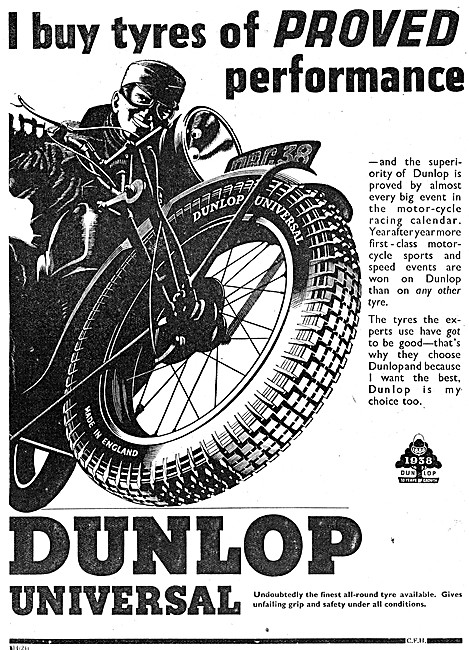 Dunlop Universal  Motor Cycle Tyres 1938                         