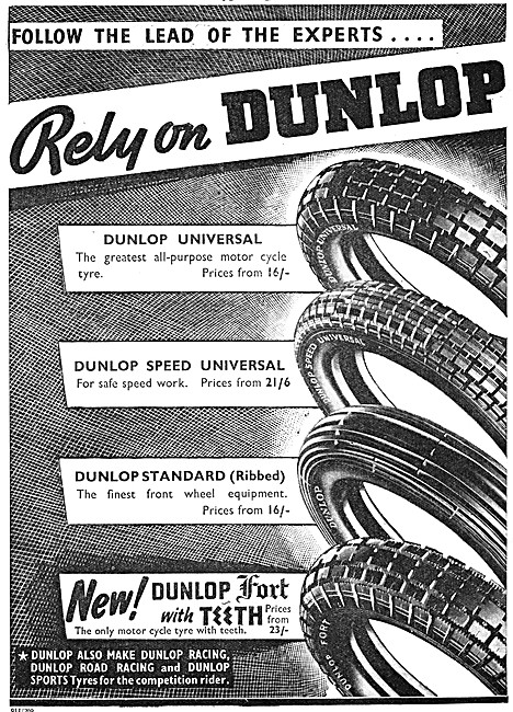 Dunlop Fort Motor Cycle Tyres With Teeth 1939                    