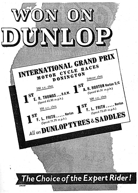 Dunlop Motor Cycle Tyres 1939 Advert                             