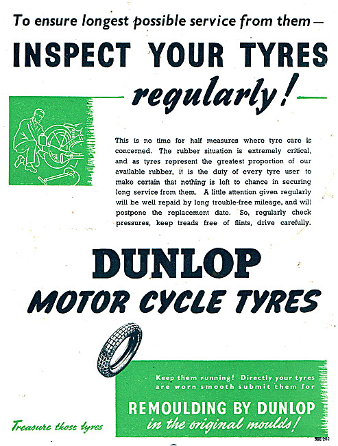 Dunlop Motor Cycle Tyres 1943 Advert                             