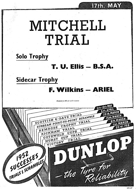 Dunlop Tyres 1952 Advert                                         