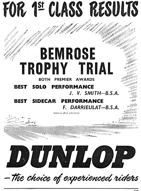 Dunlop Motor Cycle Tyres 1954 Advert                             