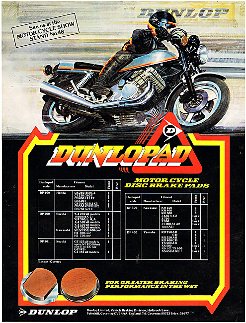 Dunlopad Motor Cycle Disc Brake Pads                             