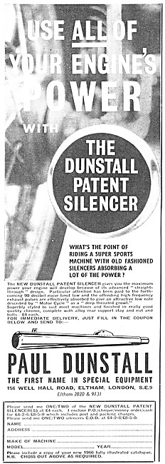 Paul Dunstall Custom Motorcycle Products 1966 Advert             