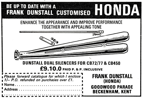 Frank Dunstall CB72/77 Custom Exhaust Parts                      