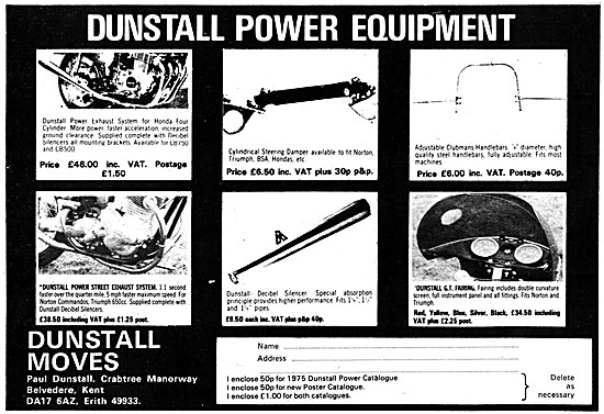 Dunstall Motorcycle Power Equipment 1975 Products                