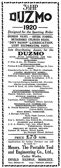 1920 Duzmo Motor Cycles Distributing Agents List                 