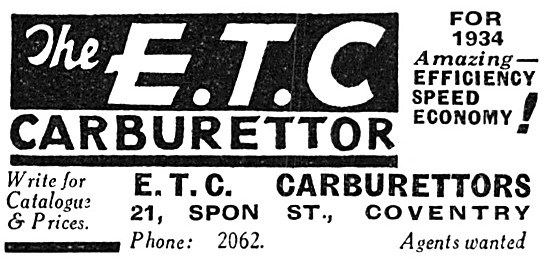 1934 E.T.C.Carburetters - ETC Motor Cycle Carburetters           