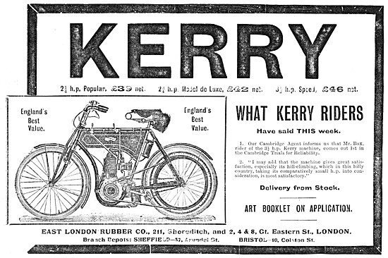 The 1904 Range Of Kerry Motor Cycles                             