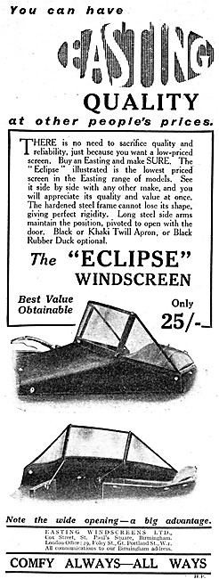 1925 Easting Eclipse Sidecar Windscreen                          