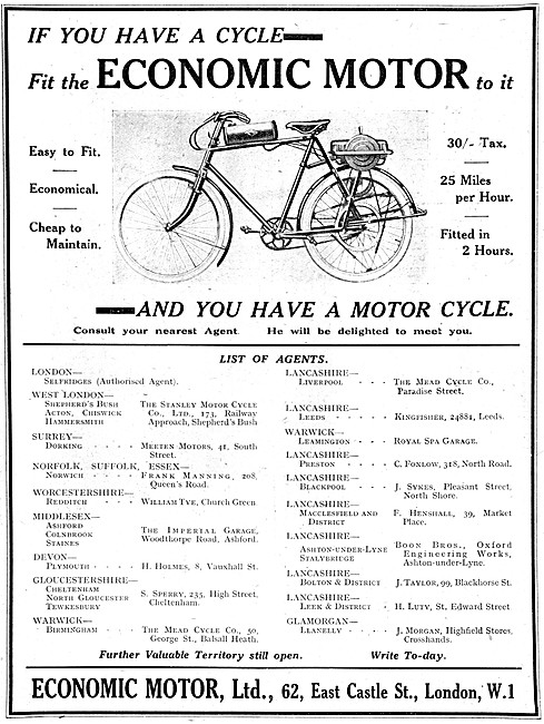 1921 Economic Bicycle Motor Wheel - Economic Cyclemotor          