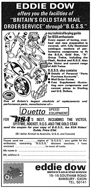 Eddie Dow BSA Gold Star Parts - Duetto Speed Equipment           