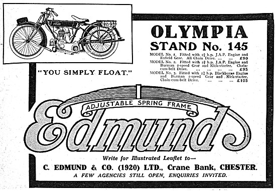 Edmund JAP Model 1 Motor Cycle - Edmund Motor Cycle 1920 Advert  