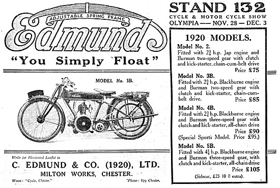 Edmund Motor Cycle Models Range For 1921                         