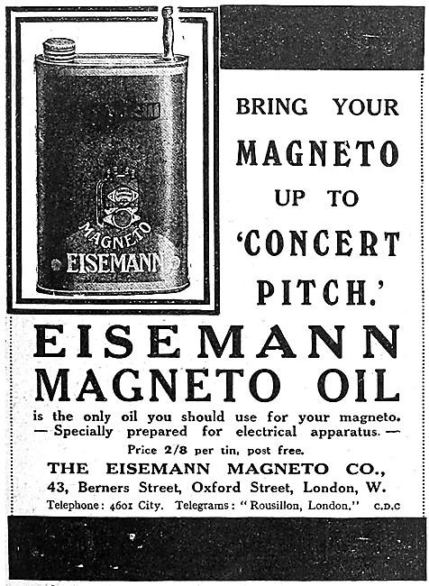 Eisemann Magneto Oil 1912 Advert                                 